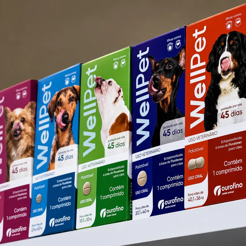 Display de medicamentos e antipulgas na Pet Fort